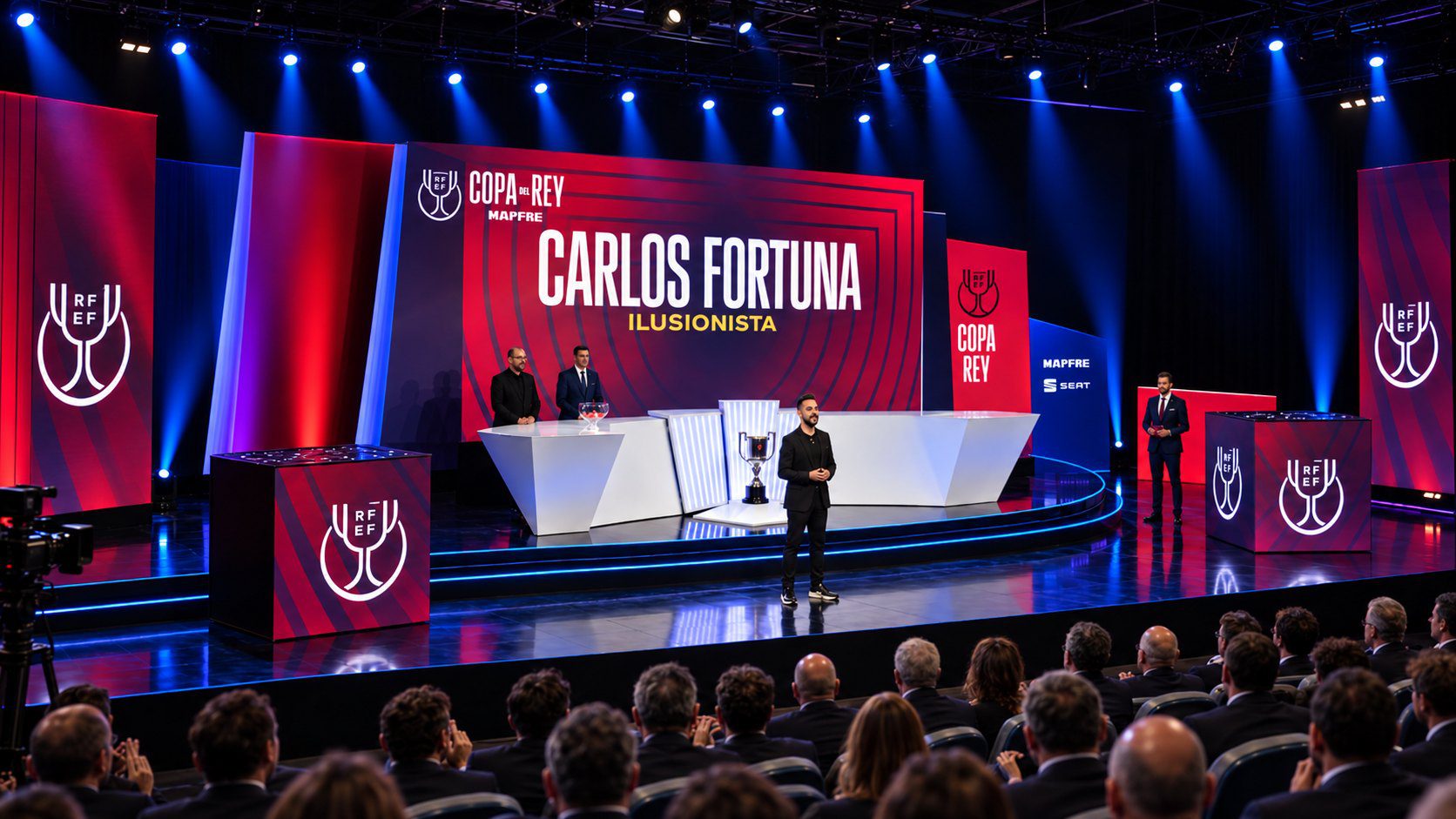Carlos Fortuna actúa en el escenario de la gala de la Copa del Rey ante el público